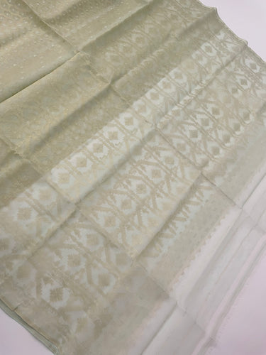 Masterpiece Authentic Dhakai Jamdani Muslin Saree from Bangladesh | Handwoven | Light Sage Green | Ships from California